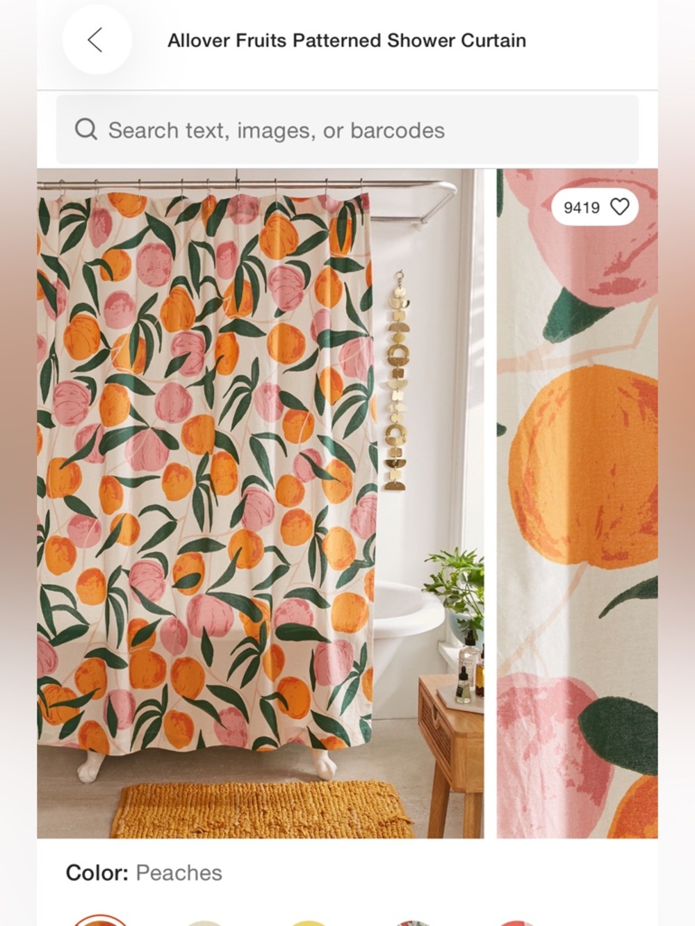 Urban Outfitters Peach Fruit Shower Curtain 72x72 Boho Cottagecore Bathroom